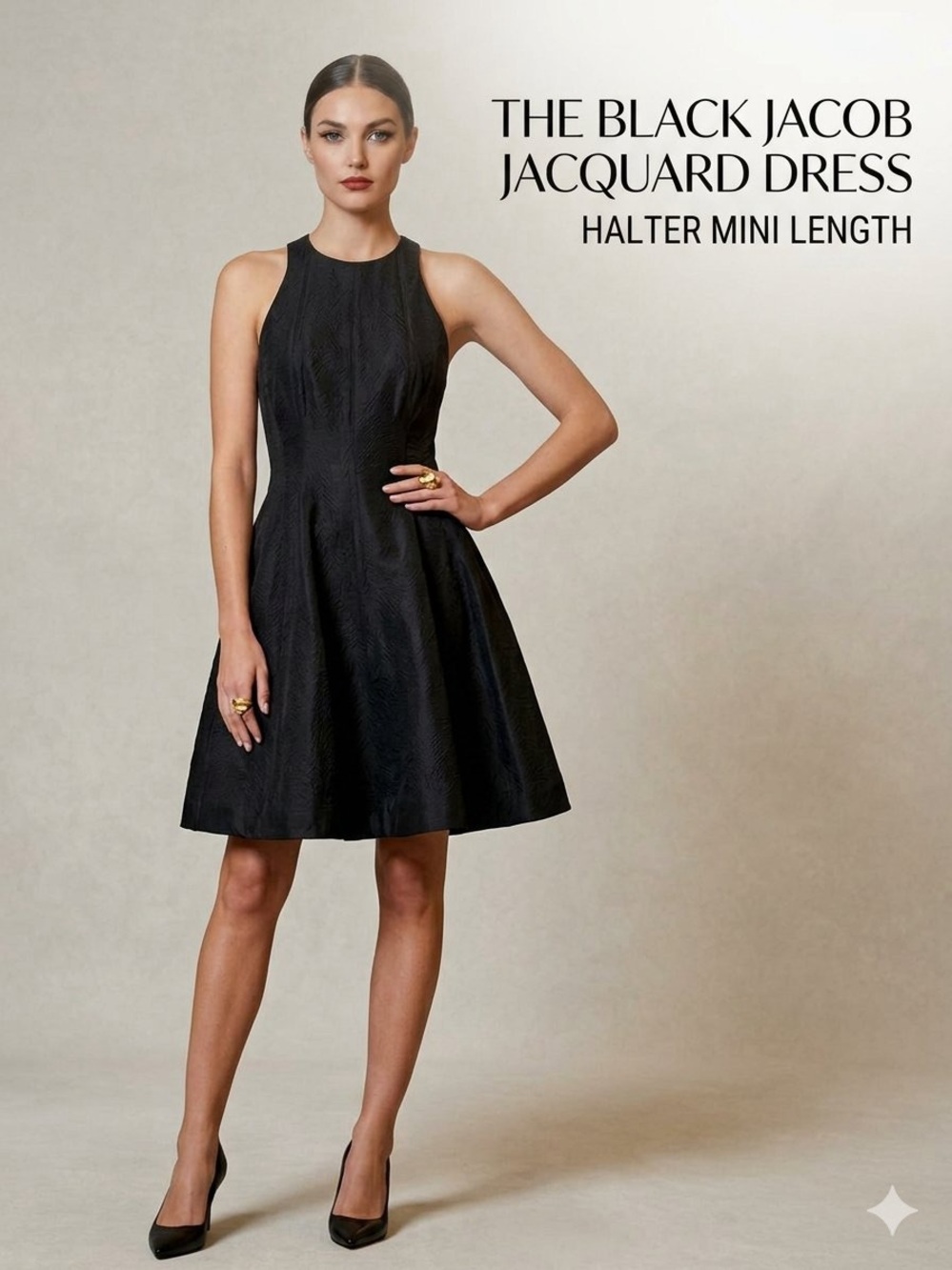 Halston Heritage Black Textured Jacquard Halter Mini Dress - Size 2